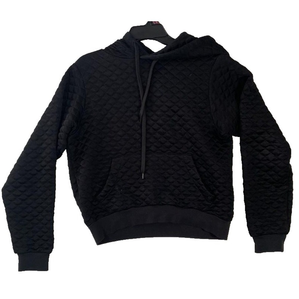 AllSaints Hoodie Womens Medium Black Quilted Pullover Kangaroo Pocket Diamond
